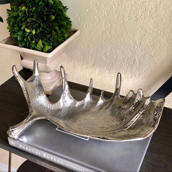 THRESHOLD Moose Antler Decorative Silver Tone Tray I Dish Home Decor NO FOOD